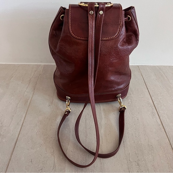 Marino Orlandi Cognac Leather Drawstring Bucket Sling Bag Backpack - Picture 8 of 16
